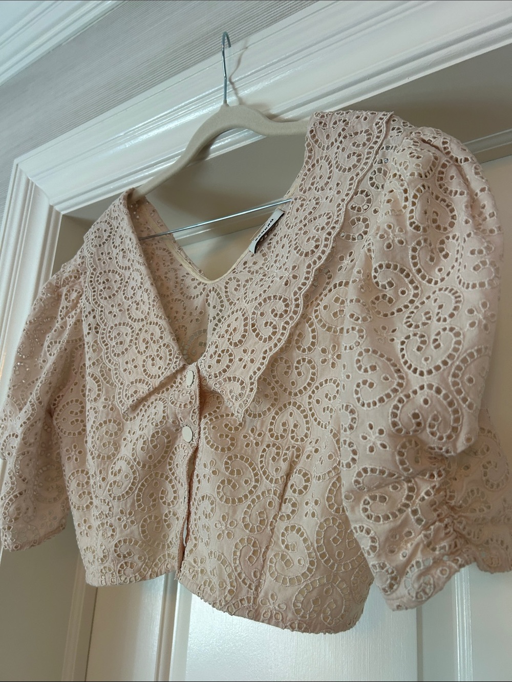 Sandro Beige Eyelet Lace Two-Piece Skirt Set - Picture 2 of 4